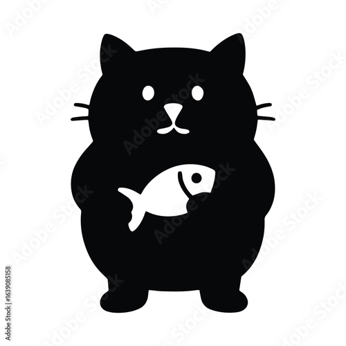 Silhouette of Cat Holding Fish for Pet and Animal Design Illustrations