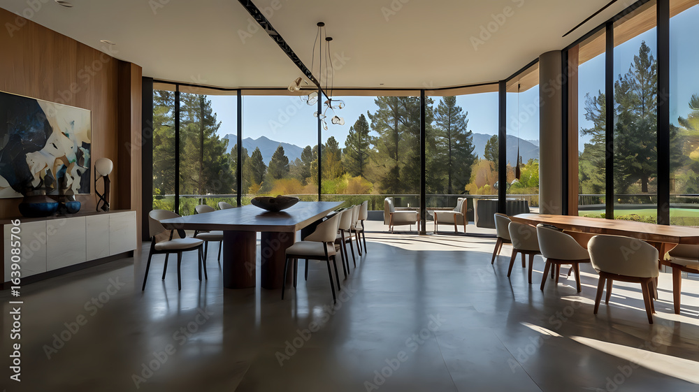 Fototapeta premium modern dining room, Mountain View Dining Room Minimalist Design