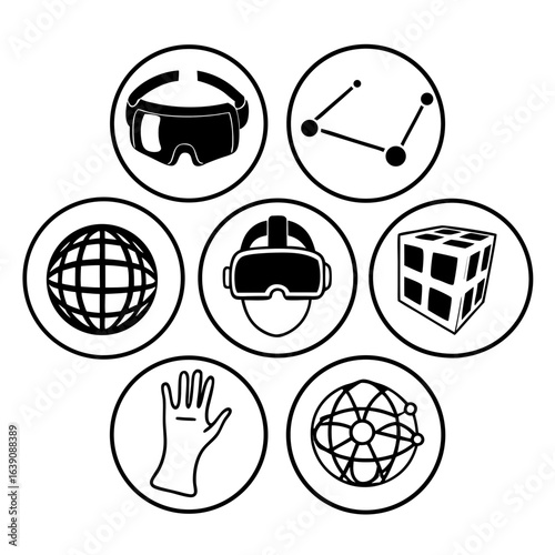 Set of virtual reality and abstract icons for modern design isolated on white background