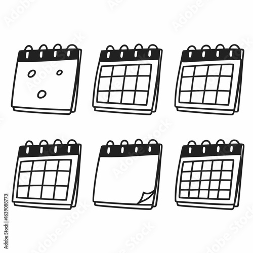Collection of hand drawn calendar icons isolated on white background for planning and scheduling