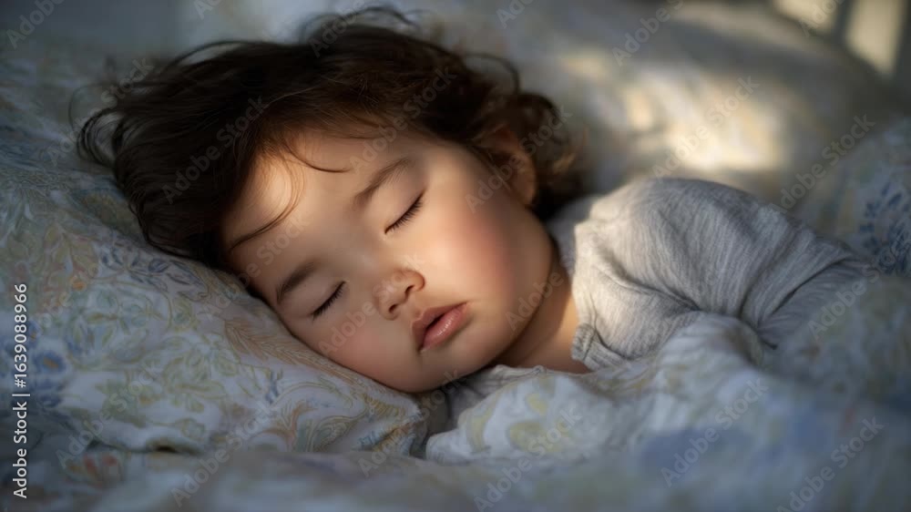 Close-Up of a Peaceful Baby Sleeping Soundly on a Soft Pillow, Enjoying Gentle Dreams Close-Up of a Peaceful Baby Sleeping Soundly on a Soft Pillow, Enjoying Gentle Dreams