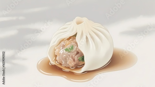 Juicy Chinese soup dumpling, showcasing traditional dim sum scene.