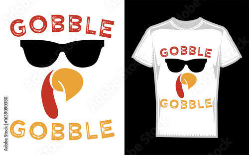 Thanksgiving Turkey Silhouette Illustration with Gobble Gobble Text Featuring a Black Silhouette Against a Colorful Background Perfect for Holiday Designs and Seasonal Greetings silhouette