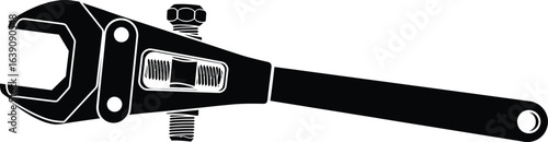 Silhouette of an adjustable wrench tightening a bolt, a versatile hand tool for gripping and turning fasteners, ideal for repair and construction themes