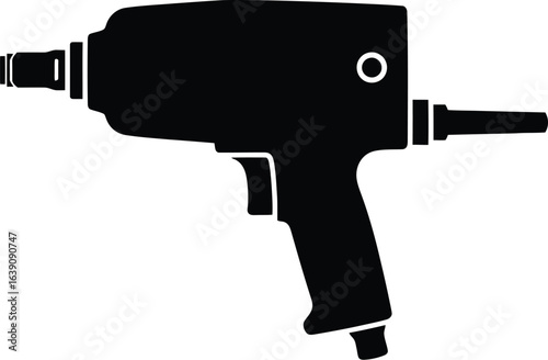 Silhouette of an air impact wrench, a pneumatic power tool for construction, repair, and building, a graphic design element for industrial work