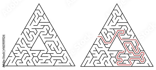 Find right way puzzle game with the solution. education logic game for kids. labyrinth maze game. simple logic game. puzzle for children	