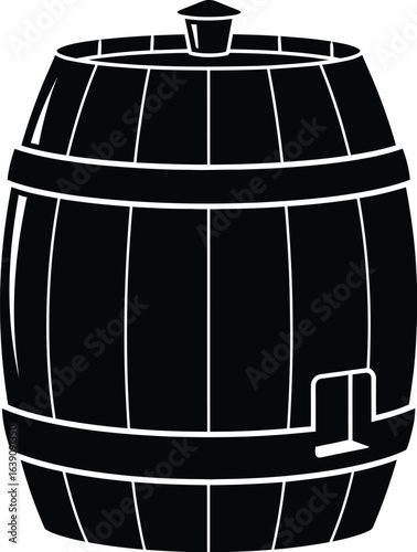 Silhouette of a wooden barrel, a classic container for storing and aging beverages like wine, beer and whiskey, with a rustic and vintage charm