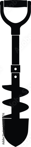 Silhouette of a black auger drill tool for digging holes in the ground, perfect for gardening, construction, or agricultural projects and designs