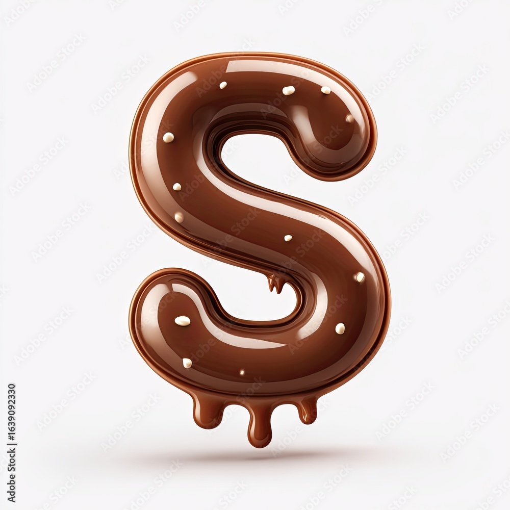 Chocolate Letter S with Dripping Melted Chocolate and Sprinkles Chocolate Letter S with Dripping Melted Chocolate and Sprinkles
