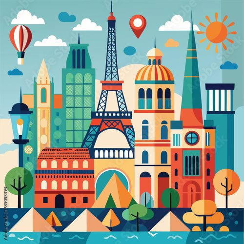 Iconic Cityscapes: A Vibrant World Travel Poster Design