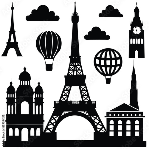 Iconic Landmarks: Paris, London & More - Travel Silhouette Graphics