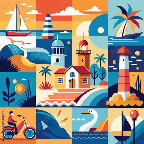 Vibrant Coastal Collage: Seaside Scenes, Travel & Vacation Inspiration