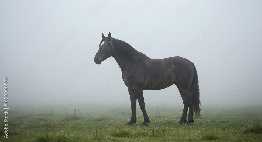 Fototapeta premium Majestic Horse in Misty Field PNG