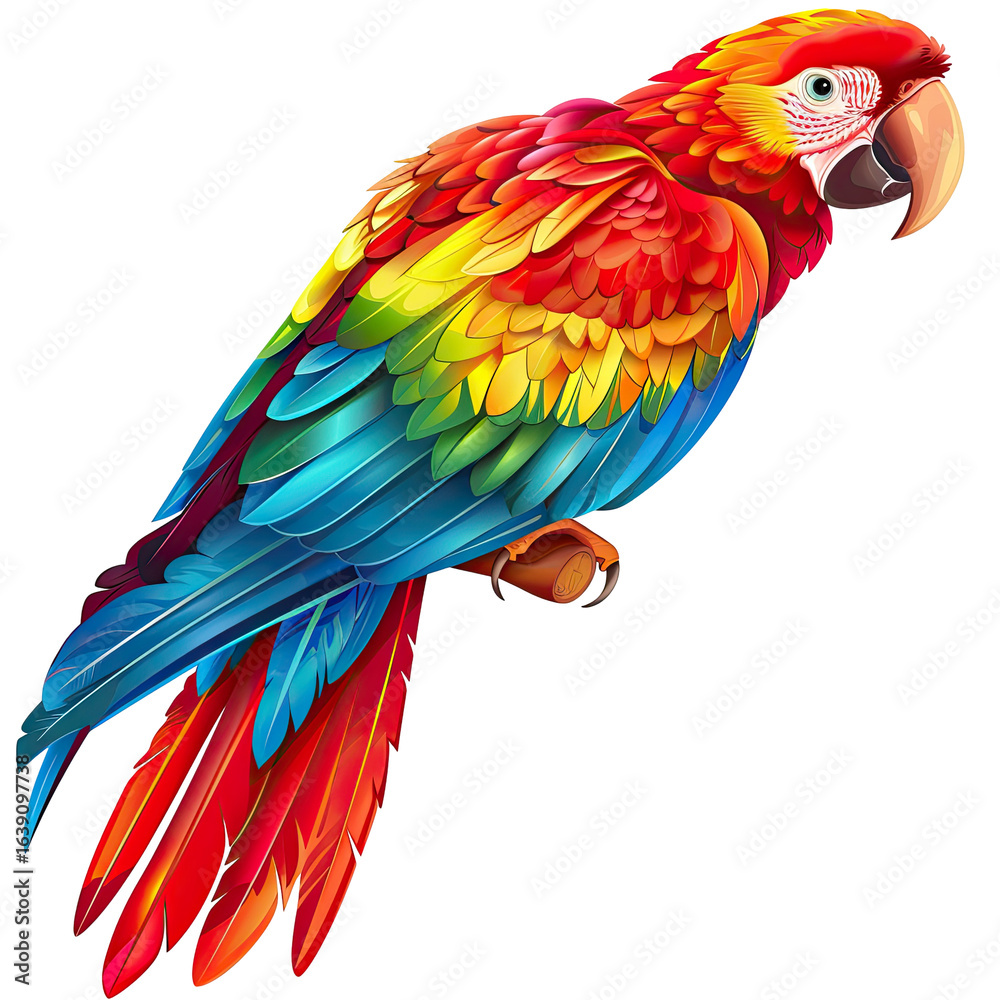 Obraz premium Vibrant Macaw Perched, Tropical Background, Wildlife Illustration