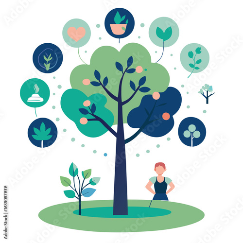 Sustainable Growth:  Tree Illustration Representing Environmental Conservation and Development