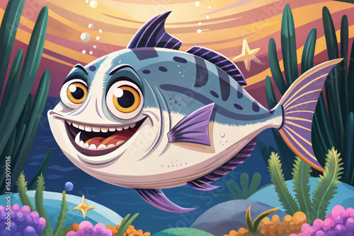 Hatchetfish with silvery body reflecting light in deep ocean, mesmerizing beauty cartoon wallpaper