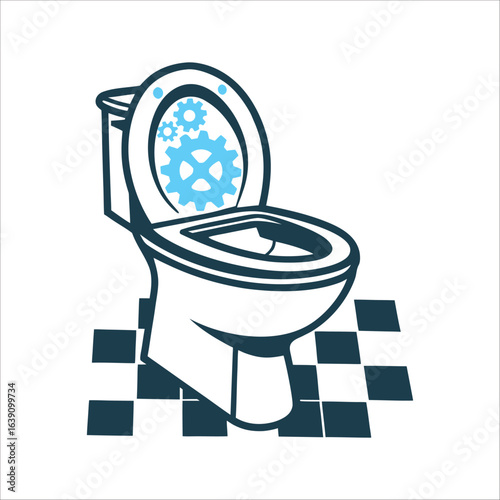 Toilet with Gears: Plumbing Repair Concept Toilet with Gears toilet repair