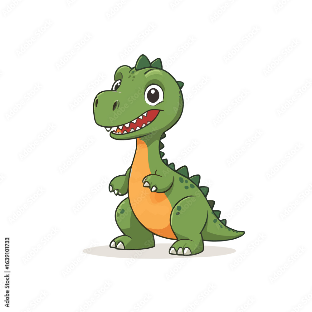 Naklejka premium Adorable Cartoon Cute Little Dinosaur Posing - Happy Baby Dino Character Vector Illustration for Kids, Prehistoric, Jurassic, and Fun Concepts