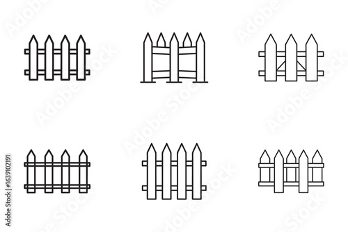 Fence Types Vector Illustration Collection Various Fence Designs Outline Style Fences for Garden Yard and Property Boundaries
