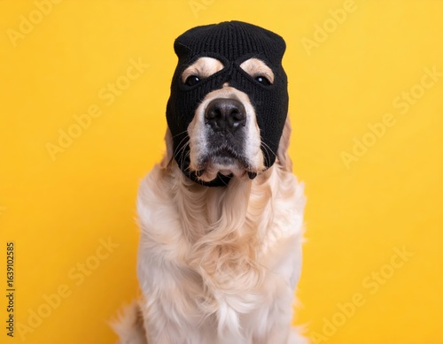 A white red dog in a shelter for homeless animals stands behind the fence of the aviary and looks out. Animal in a cage. Bottom view.. Beautiful simple image in unique. Find canine friend