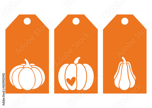 Set de etiquetas de precio con silueta de calabazas en espacio negativo, para el Día de Acción de Gracias
