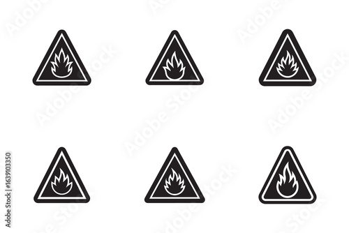 Flammable Warning Signs in a Pattern on White Background Safety First Fire Hazard Alert Icon Set Attention to Danger Required