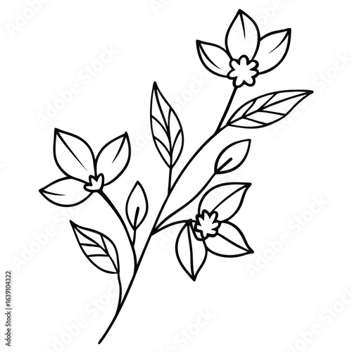 Describe the image in 6 to 180 characters, avoiding keyword lists. The image shows a simple line art of a flowering branch.