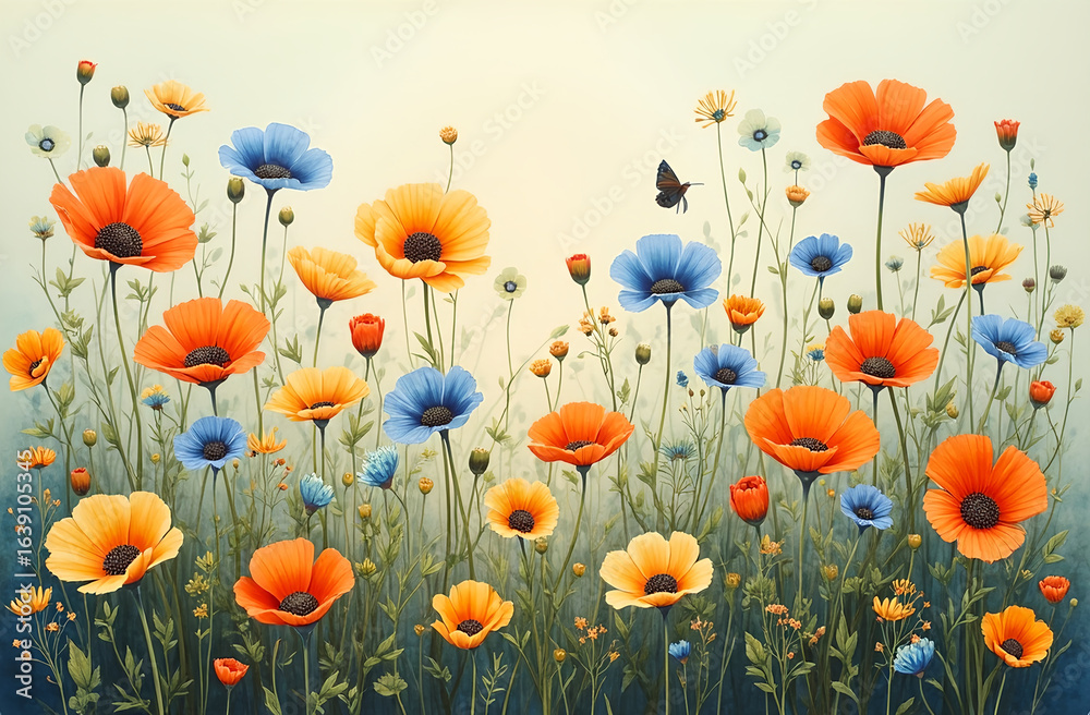 Obraz premium Orange and Blue Wildflowers