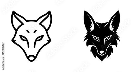 Set of fox head outline silhouette vector illustration design