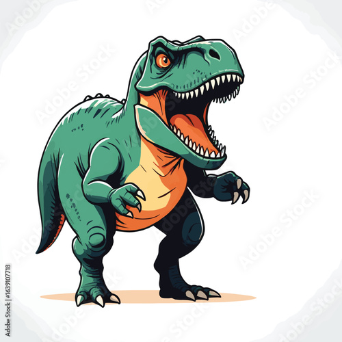 Intimidating Hand-Drawn T-Rex Criminal Dinosaur - Ferocious Dino Mascot Concept Vector Illustration for Gaming, Comics, Scary, and Primal Concepts

