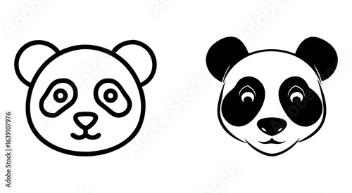 Set of panda head outline silhouette vector illustration design