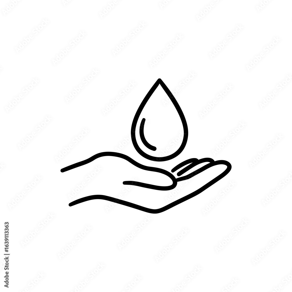 Drop of water in palm representing tenderness and care Drop of water in palm representing tenderness and care