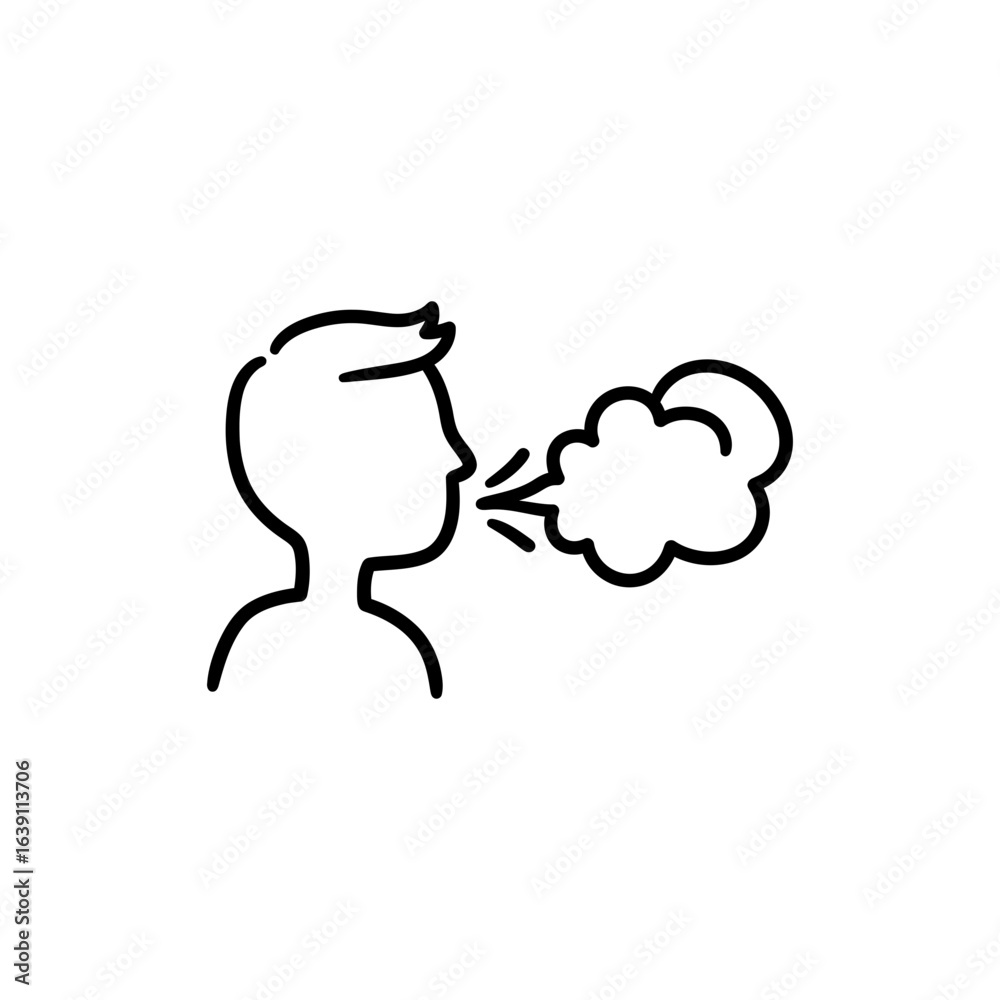 Person Exhaling Relief Symbolizing Stress Release and Calm Person Exhaling Relief Symbolizing Stress Release and Calm