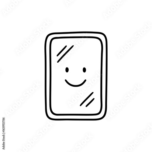 Mirror with Smiling Face Illustrating Self Acceptance and Happiness