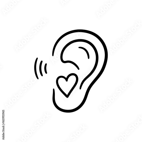 Ear with heart symbol representing active listening and empathy