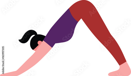 Minimal vector of Adho Mukha Svanasana, Downward-Facing Dog pose, emphasizing discipline, stretching, and restorative retreat practice.

