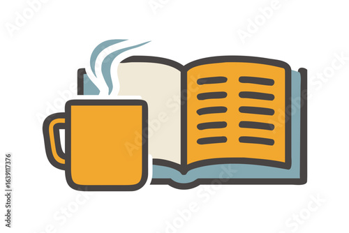 Coffee cup with open book illustration