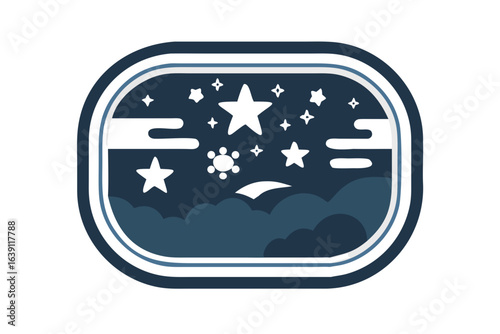 Night sky illustration with stars and clouds