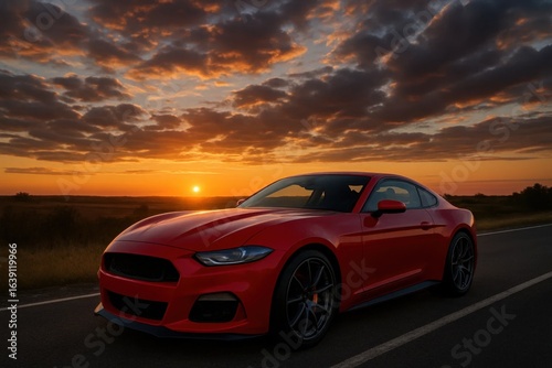 A Red Mustang Awaits Its Journey