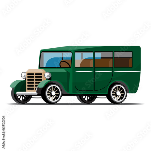 Classic green vintage passenger bus vector illustration isolated
