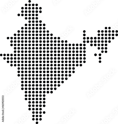 India map representation created with black dots on a white background illustration