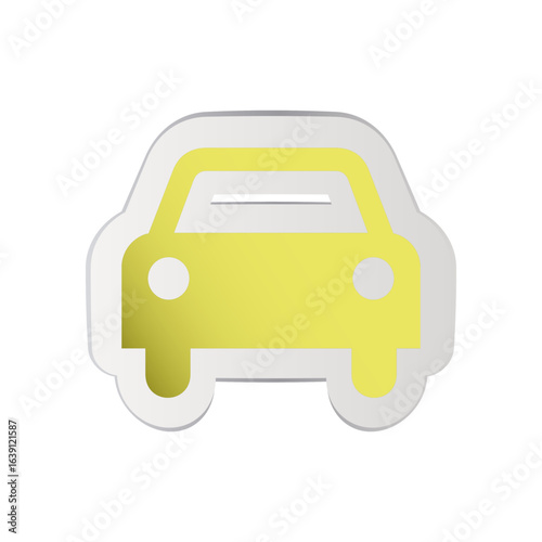 Simple yellow car sticker icon for transportation and automotive concepts