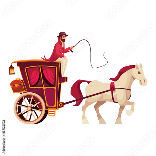 Victorian gentleman driving an elegant vintage horse-drawn carriage