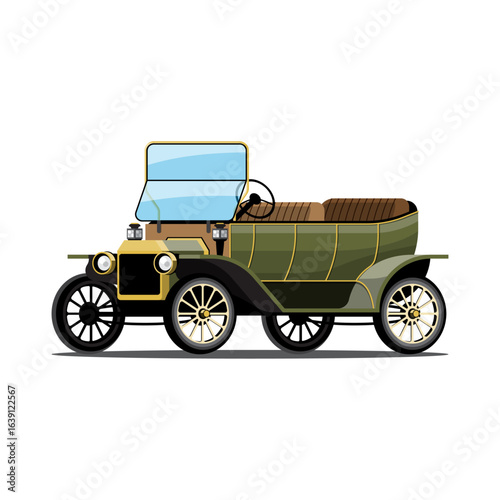 Vintage Green Classic Automobile from an Early Era Illustration