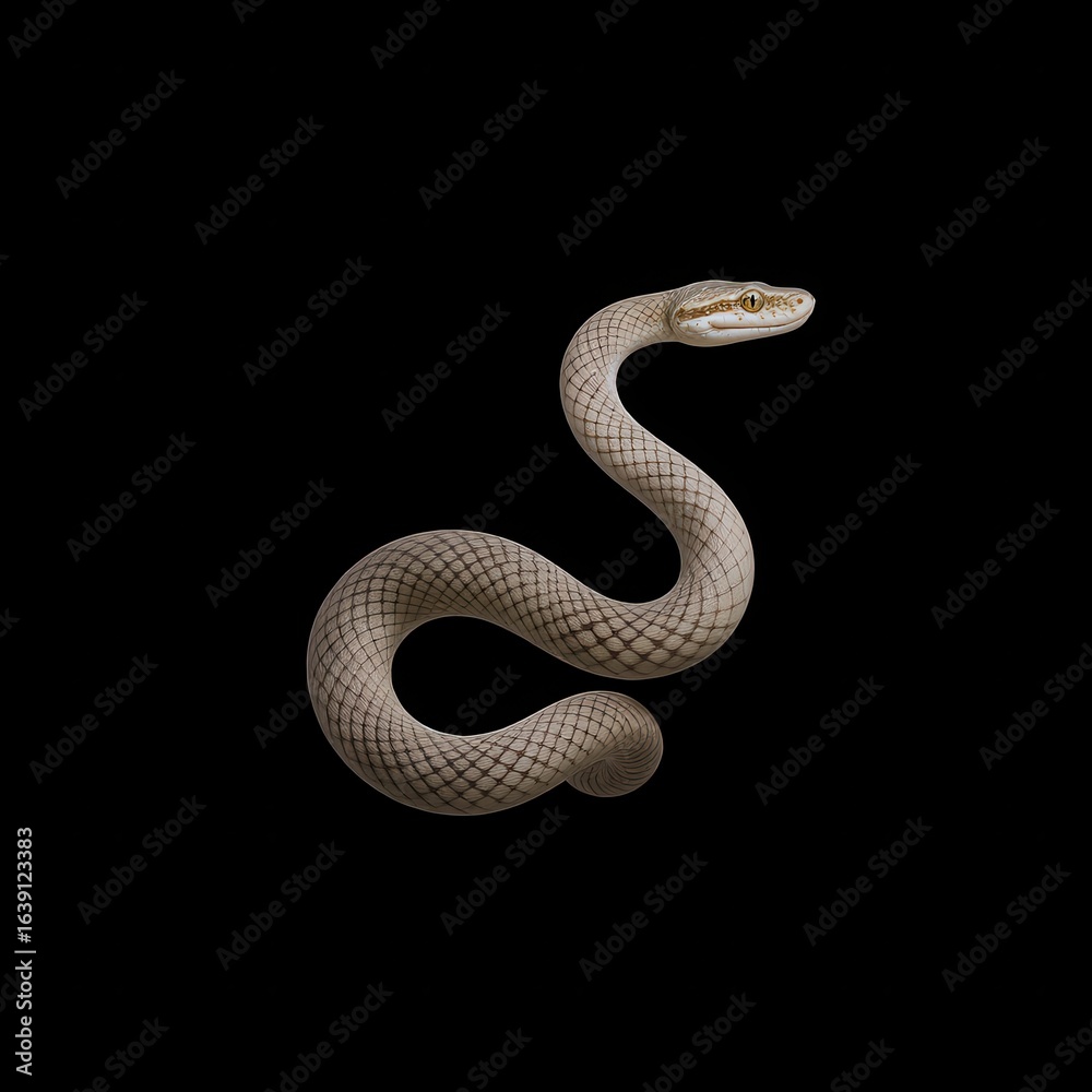 Fototapeta premium Snake curled on a black background in soft light