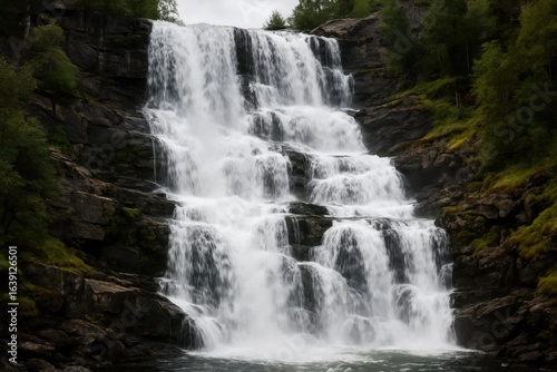 A Majestic Waterfall Cascade Over Rugged Cliffs