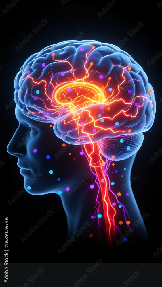 Obraz premium Glowing Brain and Nervous System Illustration