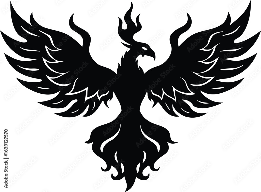 Obraz premium Silhouette of a Phoenix with Wings Spread and Flames Adorning Its Head