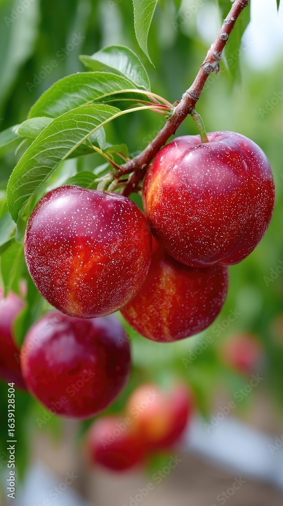 Obraz premium Ripe Red Plums on a Branch