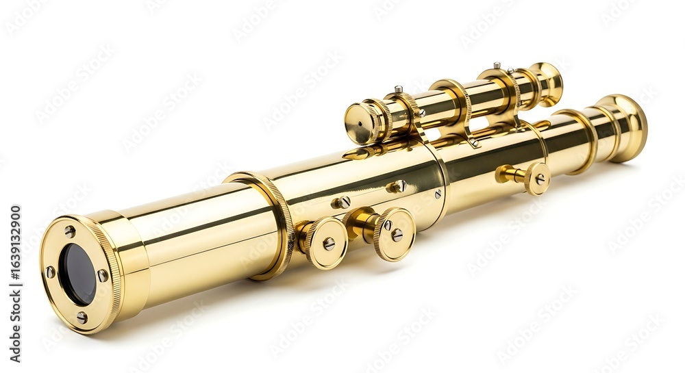 Naklejka premium Ornate vintage brass telescope isolated on a white background